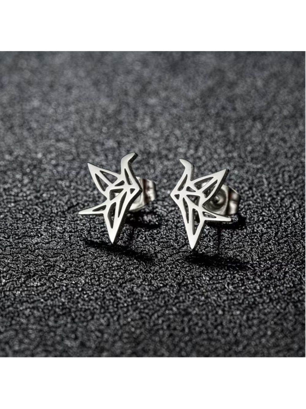 Women’s Silver Origami Crane Bird Stud Earrings Stainless Steel Minimalist Jewel